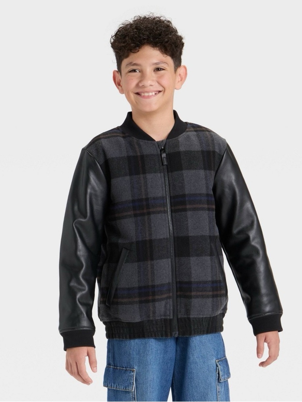 Boys' Plaid Bomber Jacket - Cat & Jack™ Black XS